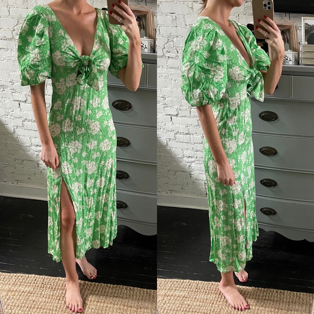 ASOS River Island floral tie front midi dress in green